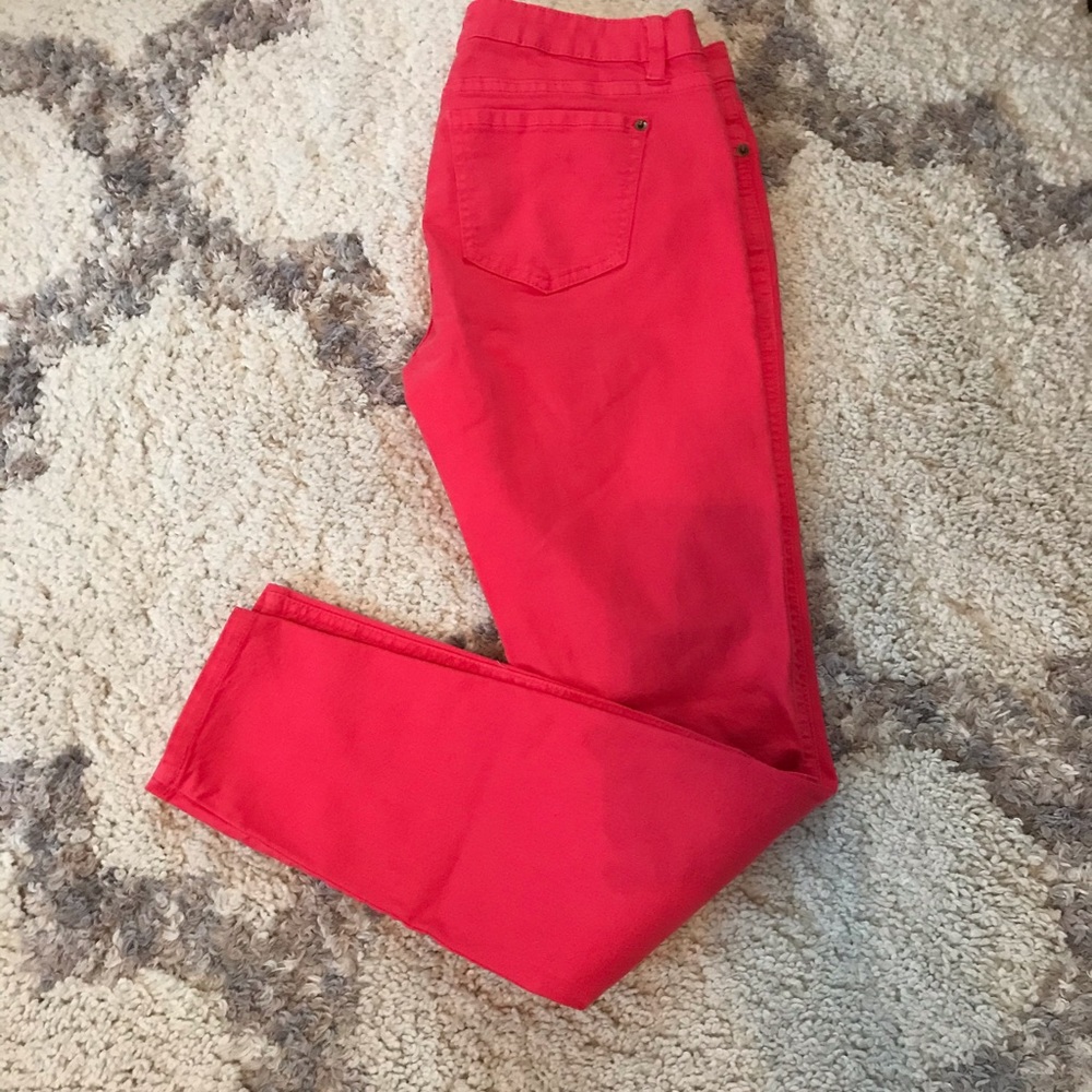 Life in Progress melon color skinny denim
